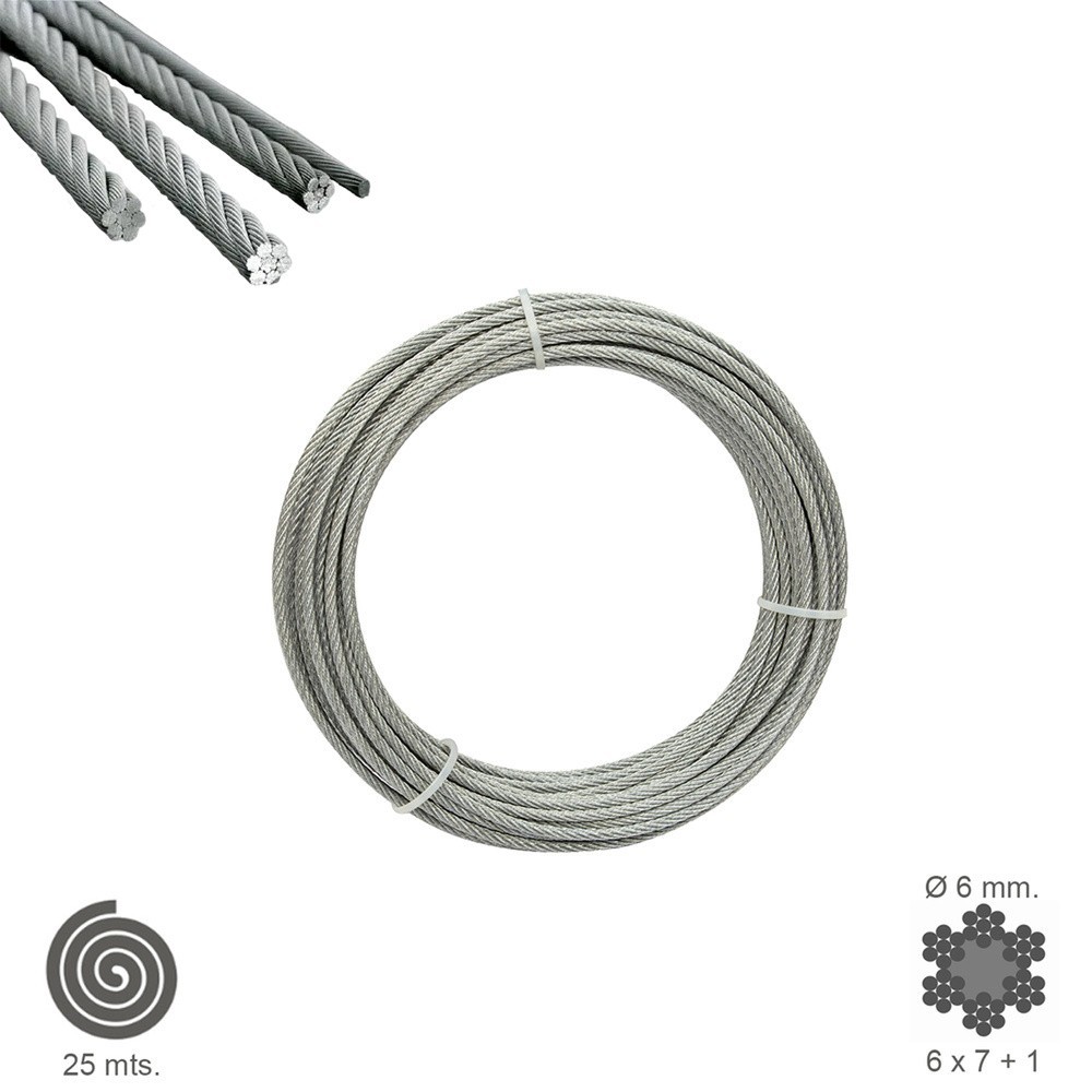 Cable Galvanizado   6 mm, (Rollo 25 Metros) No Elevacion al por Mayor | Almacén de Ferretería