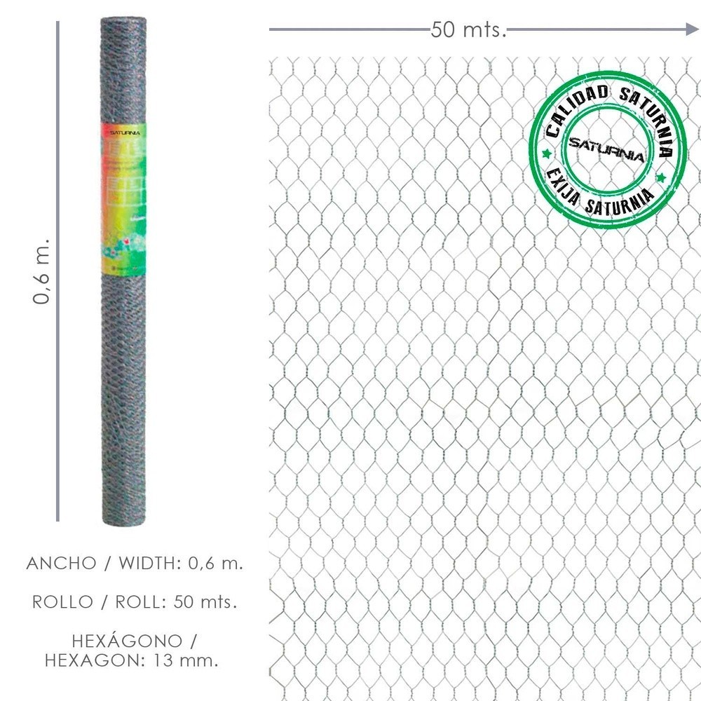 Enrejado Triple Torsion 13/  60 cm, Rollo 50 Metros Uso Domestico al por Mayor | Almacén de Ferretería