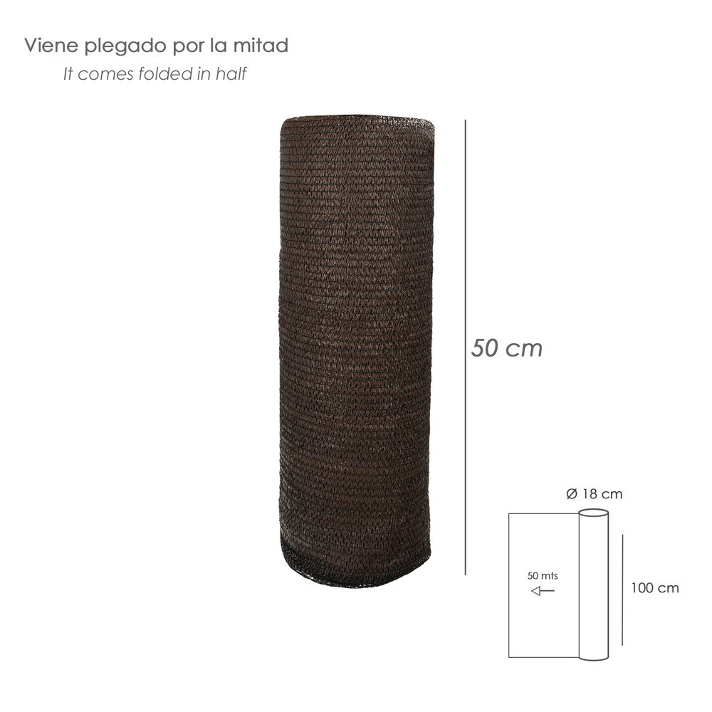 Malla Sombreo Rollo 1 x 50 metros, Reduce Radiación, Protección Jardín y Terraza, Regula Temperatura, Color Marrón al por Mayor 