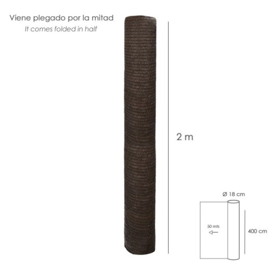 Malla Sombreo Rollo 4 x 50 metros, Reduce Radiación, Protección Jardín y Terraza, Regula Temperatura, Color Marrón al por Mayor 
