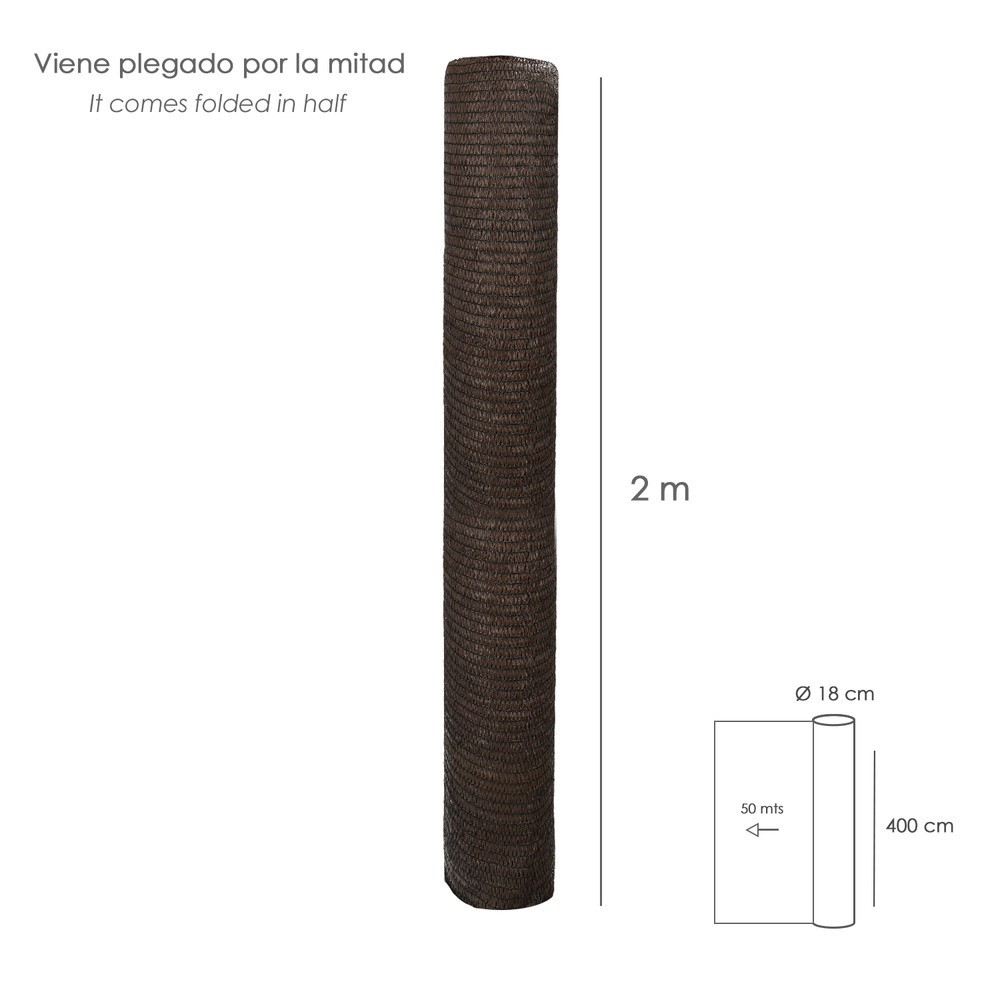 Malla Sombreo Rollo 4 x 50 metros, Reduce Radiación, Protección Jardín y Terraza, Regula Temperatura, Color Marrón al por Mayor 