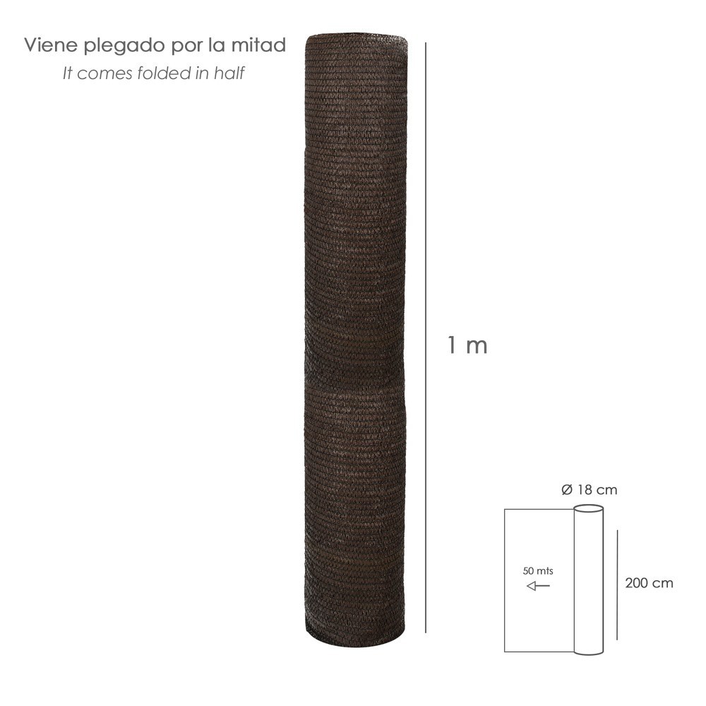Malla Sombreo Rollo 2 x 50 metros, Reduce Radiación, Protección Jardín y Terraza, Regula Temperatura, Color Marrón al por Mayor 