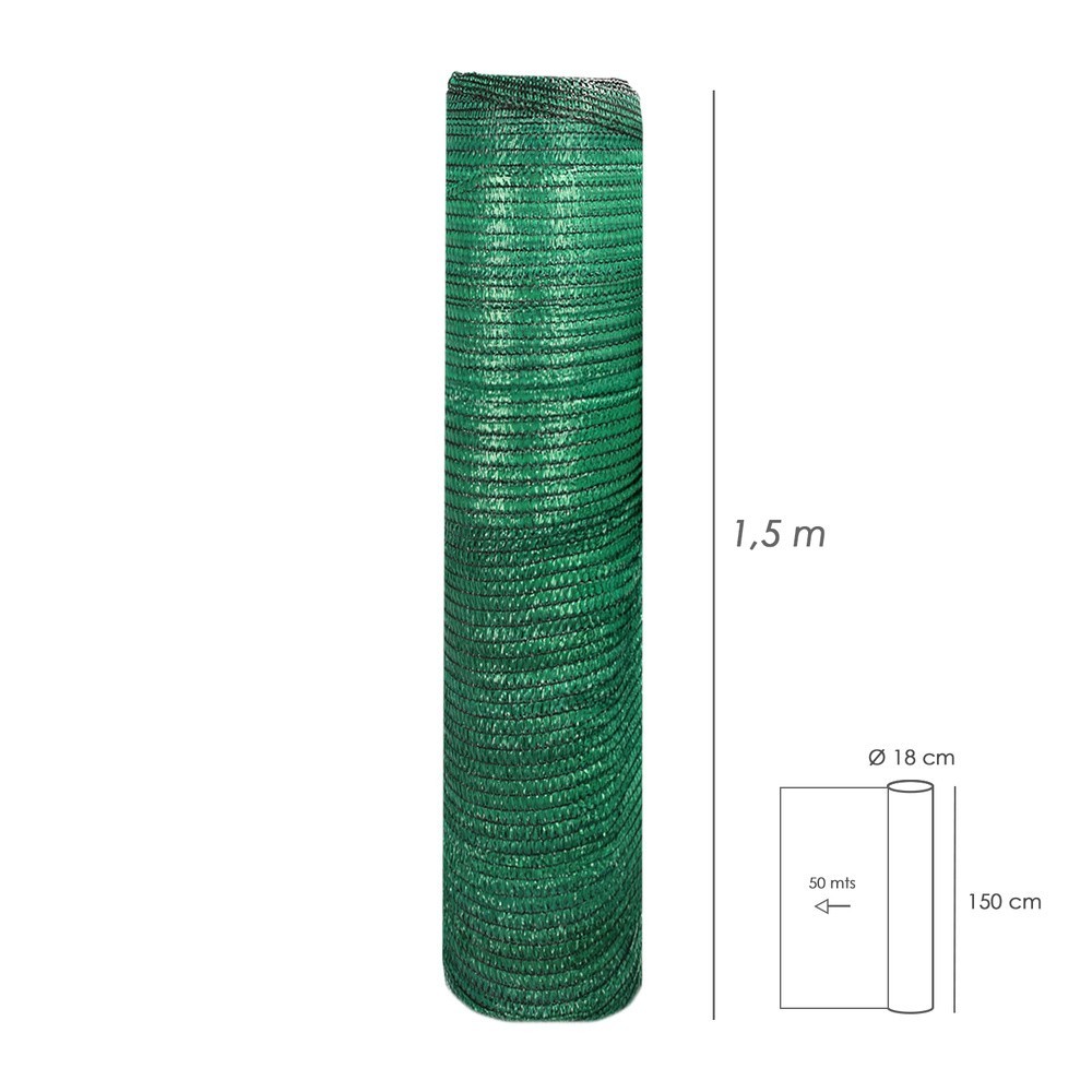 Malla Sombreo Rollo 1,5 x 50 metros, Reduce Radiación, Protección Jardín y Terraza, Regula Temperatura, Color Verde Claro al por