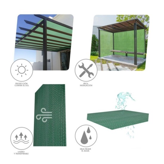 Malla Sombreo Rollo 1,5 x 50 metros, Reduce Radiación, Protección Jardín y Terraza, Regula Temperatura, Color Verde Claro al por