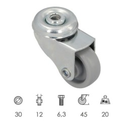 Rueda Domestica Ø 30 mm, Agujero Pasante Ø 6,3 mm,