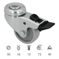 Rueda Domestica Ø 50 mm, Agujero Pasante Ø 10 mm, Con Freno