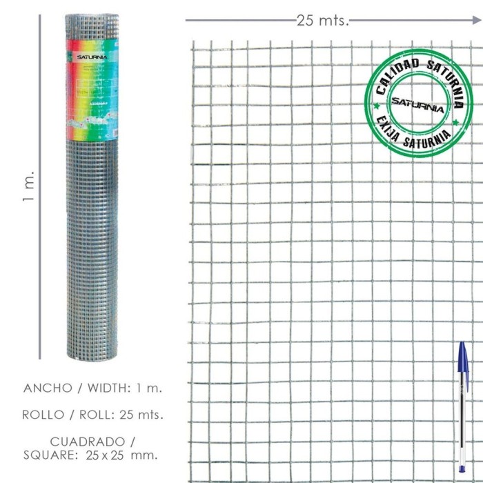 Malla Electrosoldada Galvanizada 25x25 / 1,60 / 100 cm, GD Rollo 25 metros, al por Mayor | Almacén de Ferretería