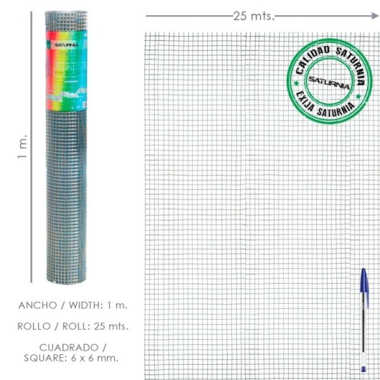 Malla Electrosoldada Galvanizada 6x6 / 100 cm, rollo 25 Metros Uso Domestico al por Mayor | Almacén de Ferretería