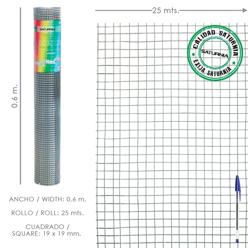 Malla Electrosoldada Galvanizada 19x19 / 60 cm, rollo 25 Metros Uso Domestico al por Mayor | Almacén de Ferretería