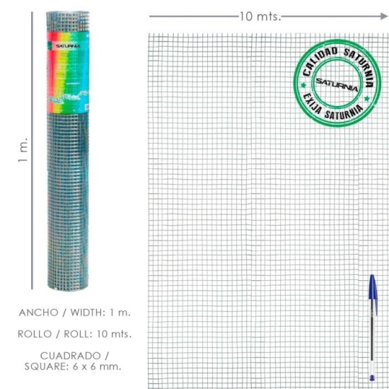 Malla Electrosoldada Galvanizada 6x6 / 100 cm, rollo 10 Metros Uso Domestico al por Mayor | Almacén de Ferretería