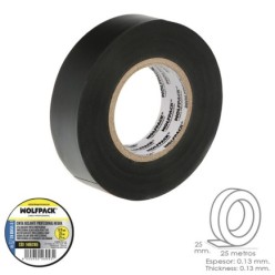 Cinta Aislante Profesional Negra Espesor 0,15 mm, Ancho 25 mm, Rollo 25 Metros Cinta Electricista, Cinta Aislante Cables