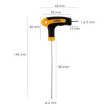 Llave Allen Con Bola Mango Bimaterial "Soft Touch" Forma T 2,0 mm, Acero Cromo Vanadio, Destornillador allen, llave hexagonal al