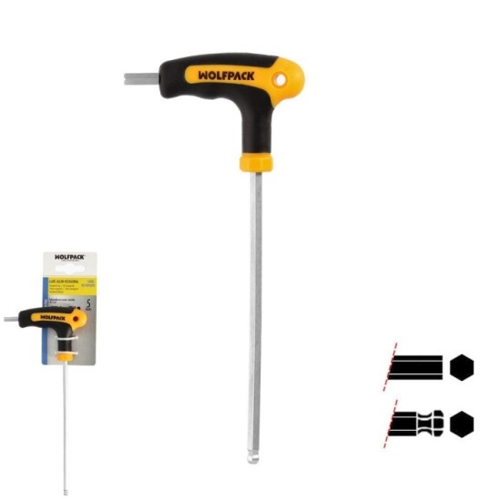 Llave Allen Con Bola Mango Bimaterial "Soft Touch" Forma T 5,0 mm, Acero Cromo Vanadio, Destornillador allen, llave hexagonal al