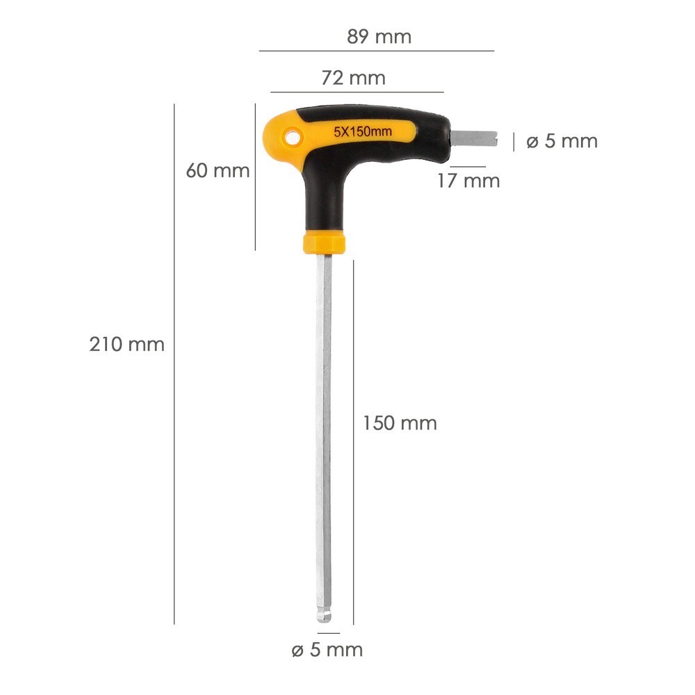 Llave Allen Con Bola Mango Bimaterial "Soft Touch" Forma T 5,0 mm, Acero Cromo Vanadio, Destornillador allen, llave hexagonal al