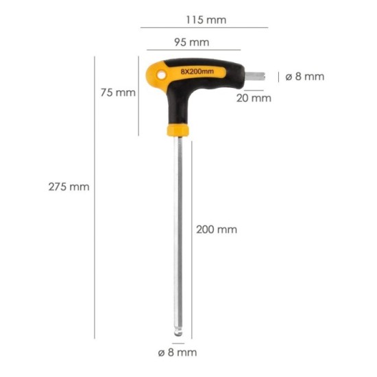 Llave Allen Con Bola Mango Bimaterial "Soft Touch" Forma T 8,0 mm, Acero Cromo Vanadio, Destornillador allen, llave hexagonal al