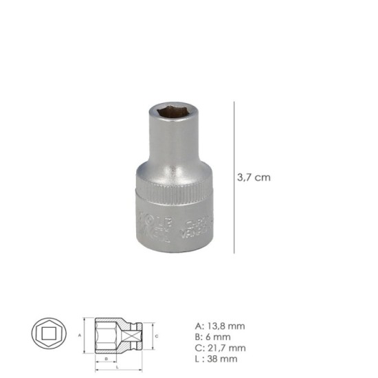 Llave Vaso 1/2" Hexagonal 8 mm, Perfil de 6 caras, Acero Cromo Vanadio, Aristas Redondas al por Mayor | Almacén de Ferretería