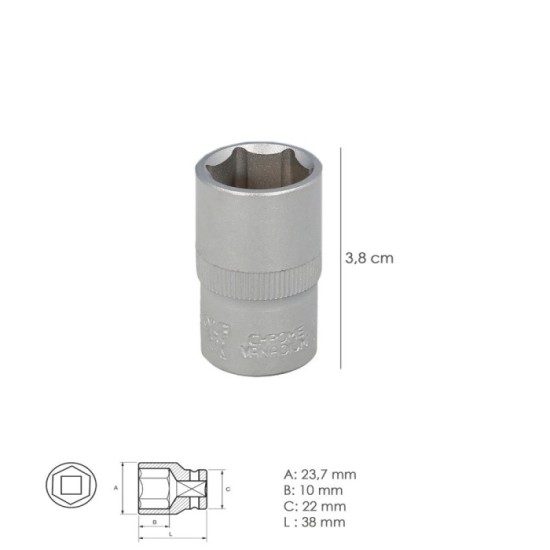 Llave Vaso 1/2" Hexagonal 17 mm, Perfil de 6 caras, Acero Cromo Vanadio, Aristas Redondas al por Mayor | Almacén de Ferretería