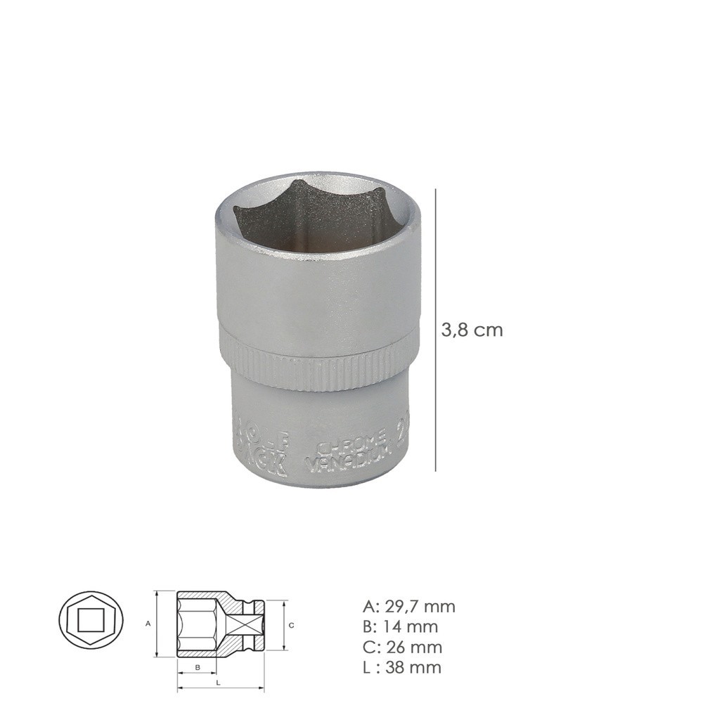 Llave Vaso 1/2" Hexagonal 22 mm, Perfil de 6 caras, Acero Cromo Vanadio, Aristas Redondas al por Mayor | Almacén de Ferretería
