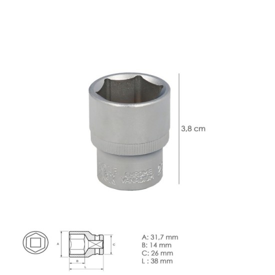Llave Vaso 1/2" Hexagonal 23 mm, Perfil de 6 caras, Acero Cromo Vanadio, Aristas Redondas al por Mayor | Almacén de Ferretería