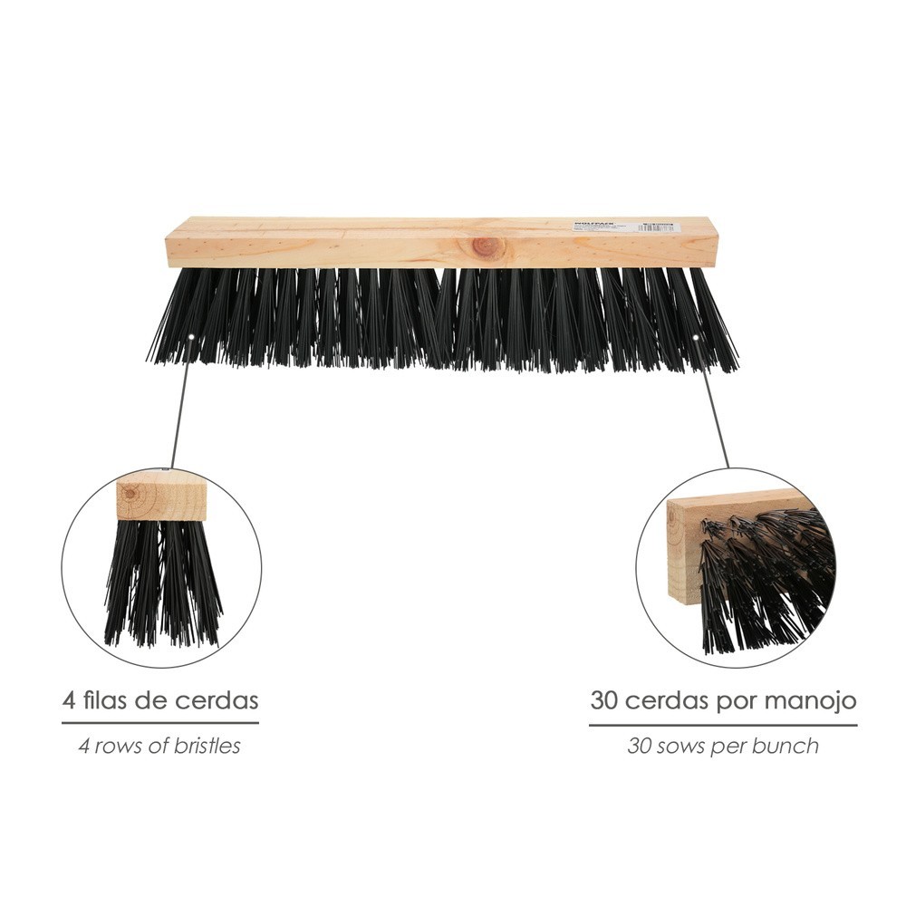 Cepillo Barrendero Industrial Fibra PVC Soporte Madera 50 cm, (Sin Mango) al por Mayor | Almacén de Ferretería