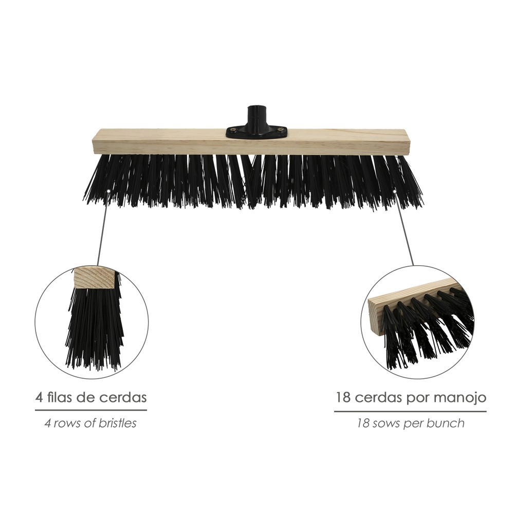 Cepillo Barrendero Industrial Fibra Gruesa Polipropileno, Soporte Madera 50 cm, Garra Plástico, (Sin Mango) al por Mayor | Almac