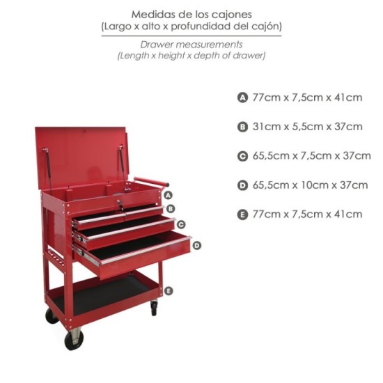 Carro Portaherramientas Metalico 86x44x99 cm, con 4 Cajones y 2 Bandejas al por Mayor | Almacén de Ferretería