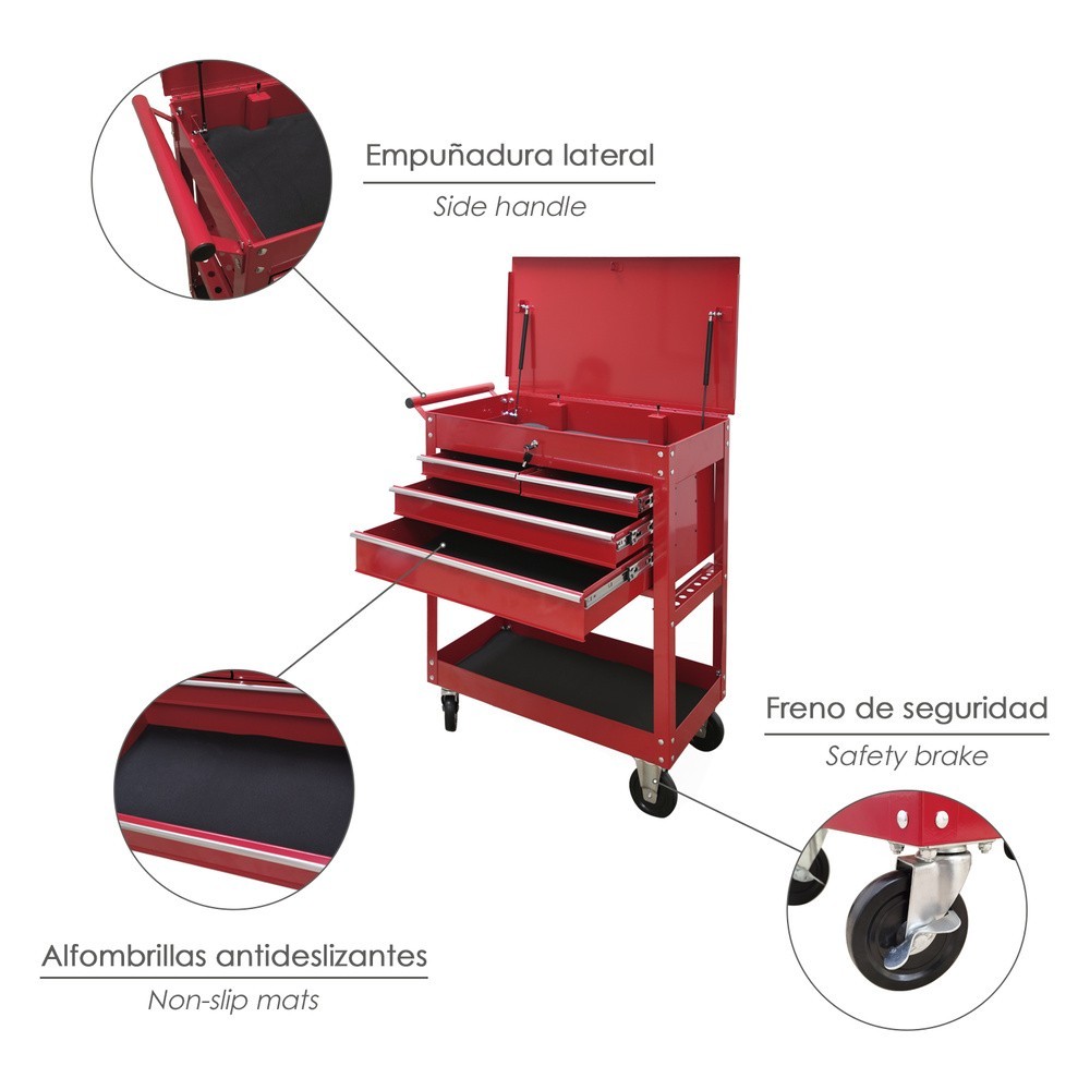 Carro Portaherramientas Metalico 86x44x99 cm, con 4 Cajones y 2 Bandejas al por Mayor | Almacén de Ferretería