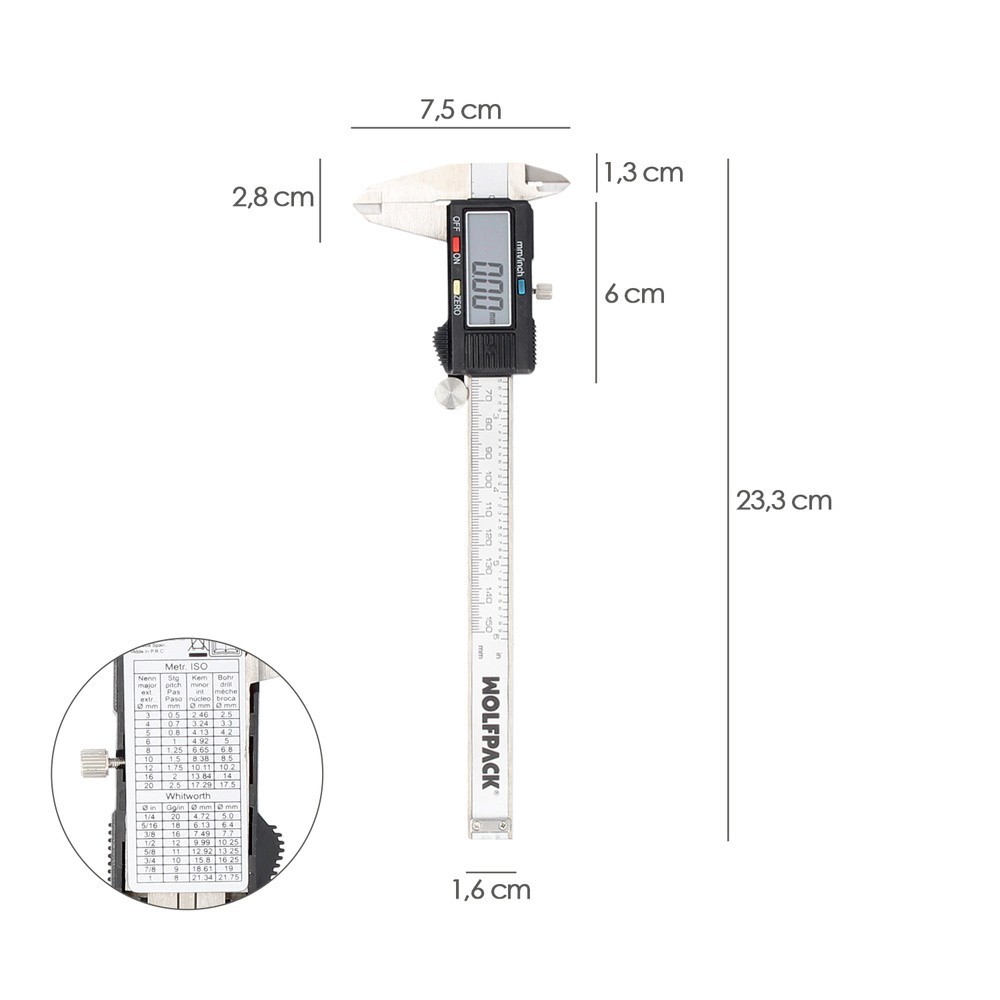 Calibre Digital Acero Inoxidable 150 mm, Pie de Rey, Paquimetro, Pantalla LCD, Boton de Bloqueo al por Mayor | Almacén de Ferret