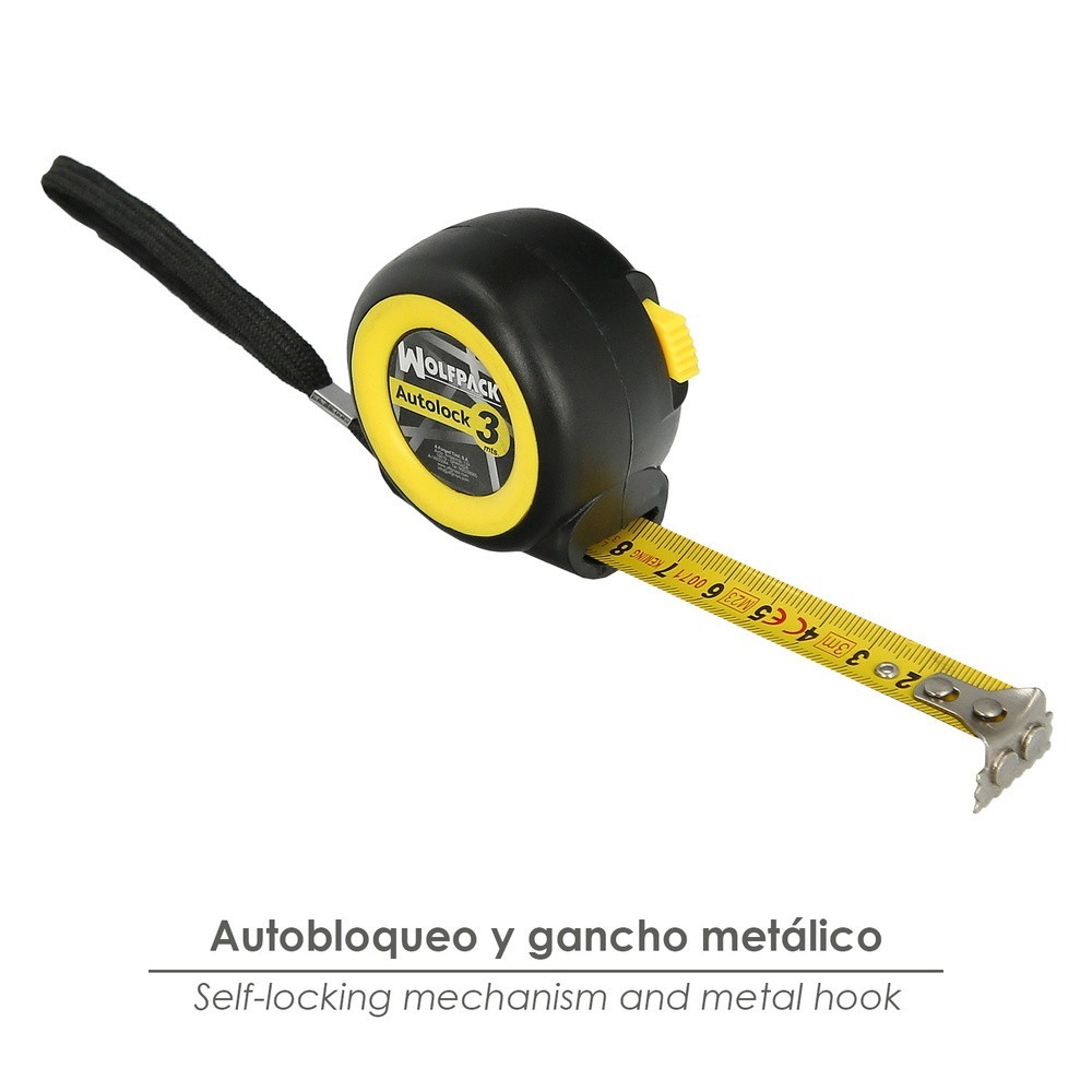 Flexometro Sistema Autolock Con Freno Automatico Longitud 3 Metros Ancho Cinta 16 mm, Magnetico, Cinta Metrica Freno Automatico 