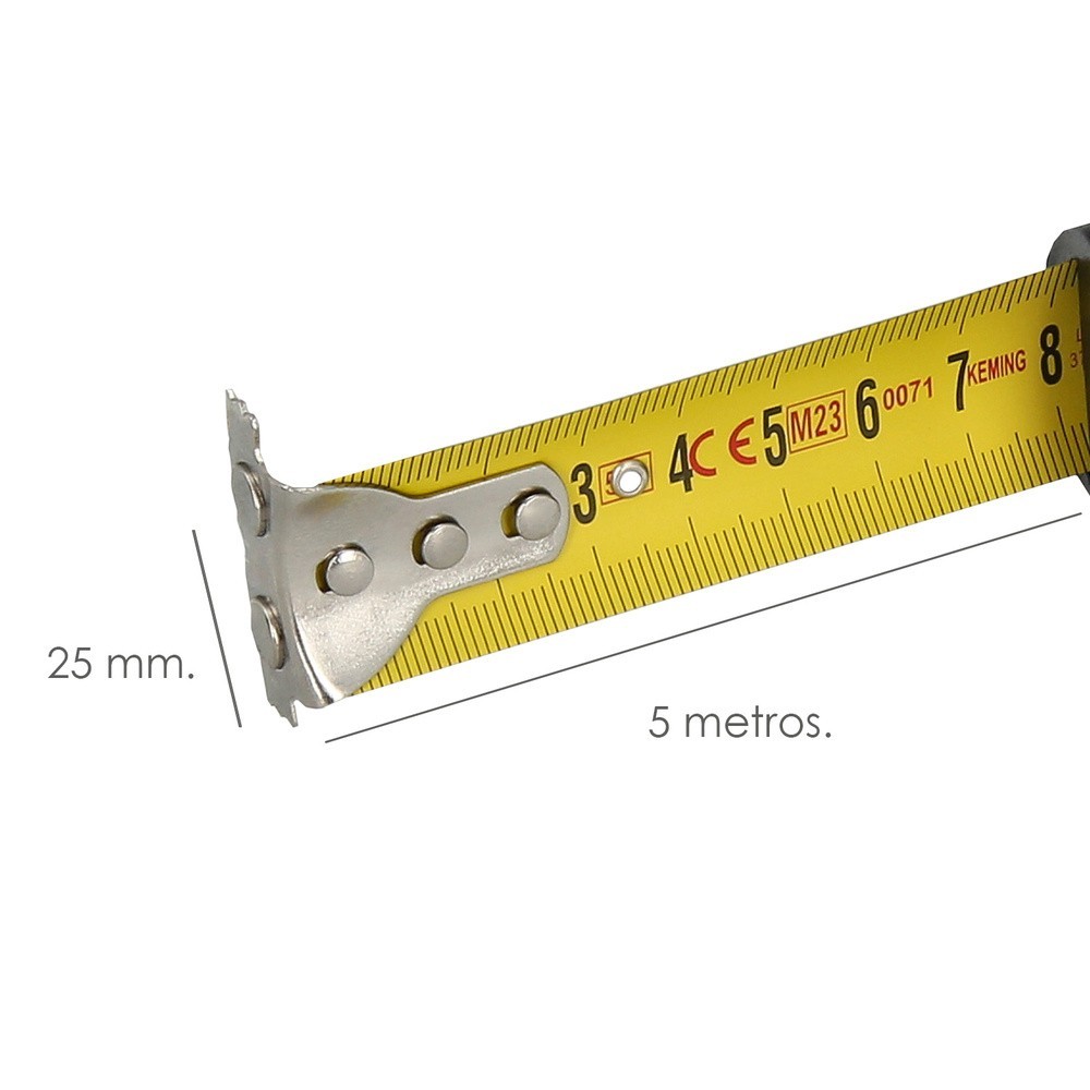 Flexometro Sistema Autolock Con Freno Automatico Longitud 5 Metros Ancho Cinta 25 mm, Magnetico, Cinta Metrica Freno Automatico 
