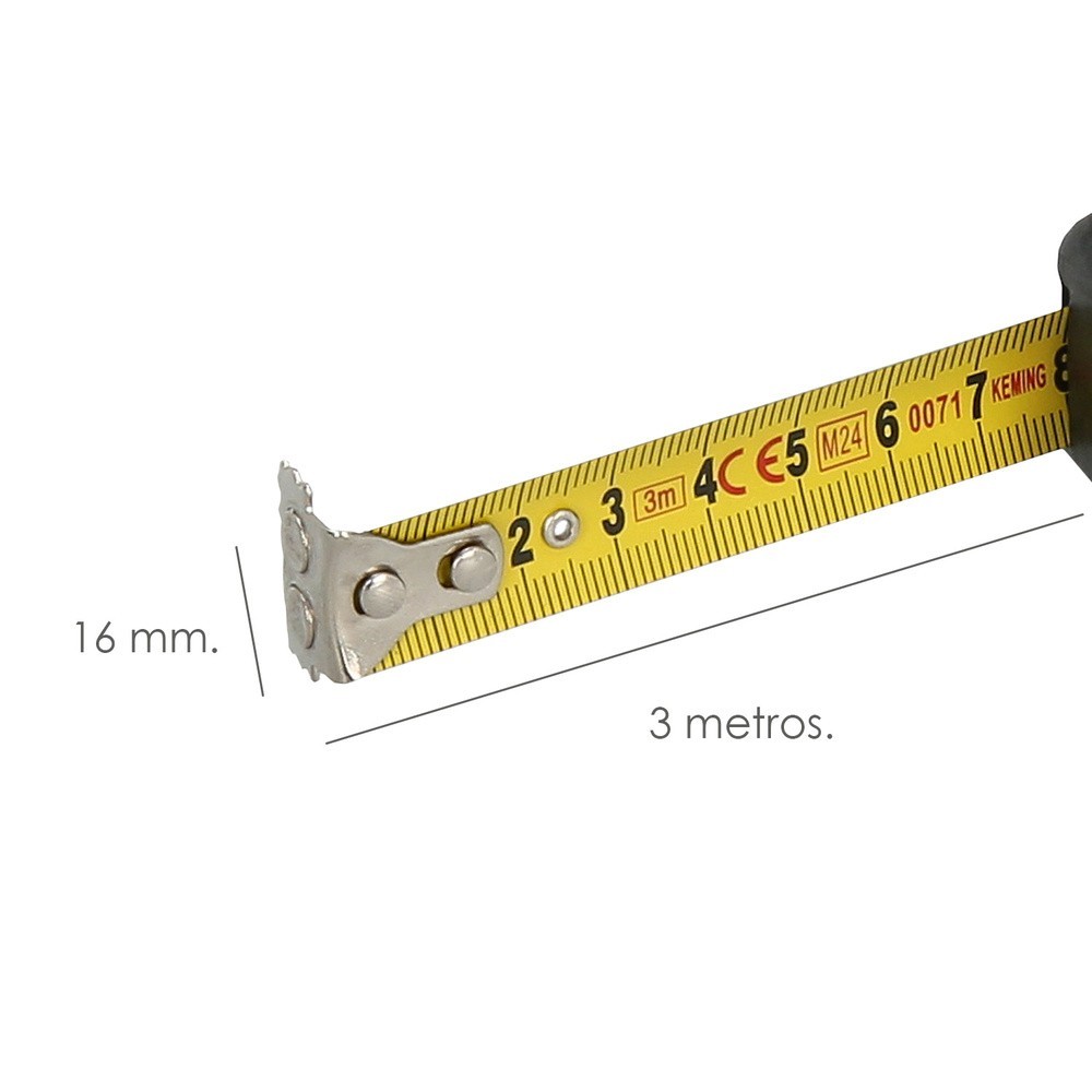 Flexometro Gummy Grip Con Doble Freno Longitud 3 Metros Ancho 16 mm, Magnetico,Metro Medición, Metro Magnetico, Hogar, Bricolaje