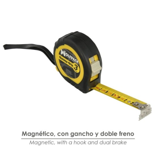 Flexometro Gummy Grip Con Doble Freno Longitud 3 Metros Ancho 16 mm, Magnetico,Metro Medición, Metro Magnetico, Hogar, Bricolaje