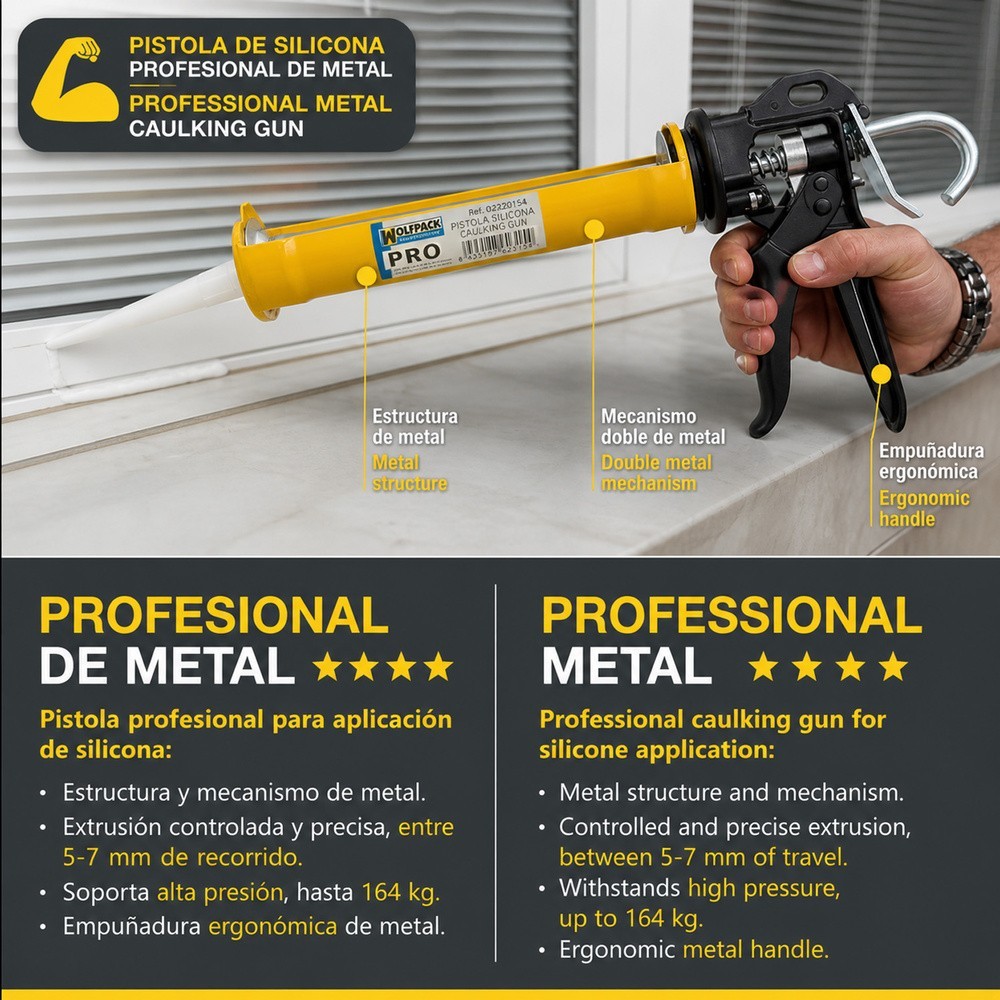 Pistola Silicona Profesional Extrafuerte, Cartuchos 310 ml, Pistola Selladora Silicona, Pistola Calafateo, Pistola Calafatear al