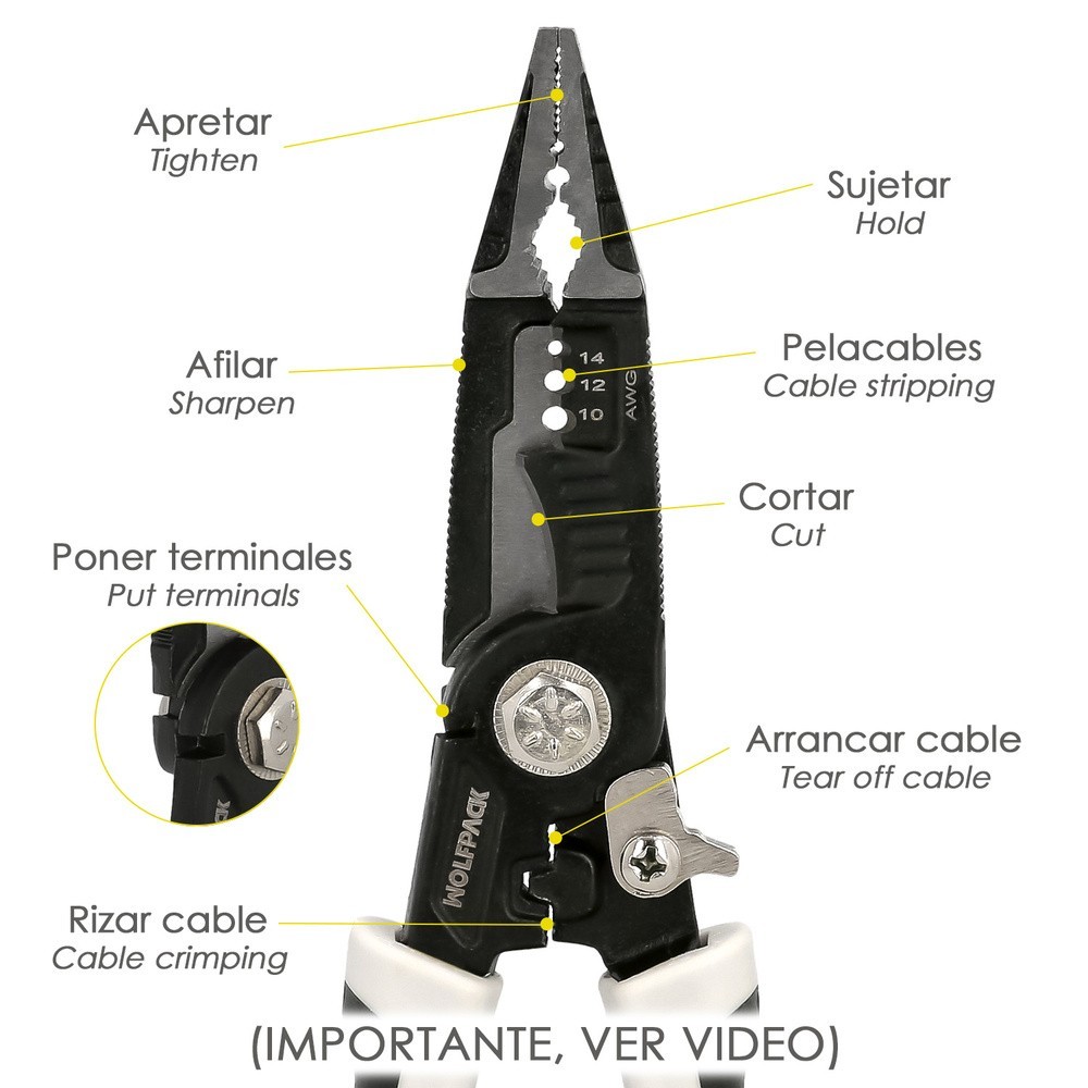 Alicates Multifuncion Especial Cables, Multiherramienta Electricista, Pelacables, Cortacables, Alicates Terminales, Alicates, al