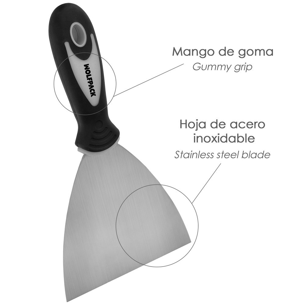 Espatula 100 mm, Mango Goma y Acero Inoxidable al por Mayor | Almacén de Ferretería