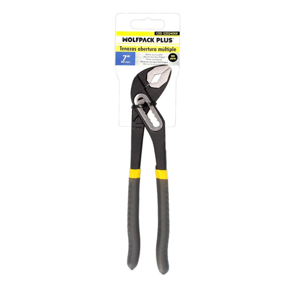 Tenazas Apertura Múltiple Negra 180 mm, Mangos Plastificados DIN 8976, Pico De Loro, Alicates Extensibles, Tenazas Fontanero al 