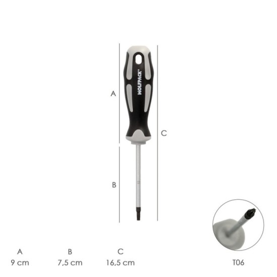 Destornillador Torx Acero S2 Mango TPR Bimaterial, Medida T06 x Ø 3,0 x 75 mm, al por Mayor | Almacén de Ferretería