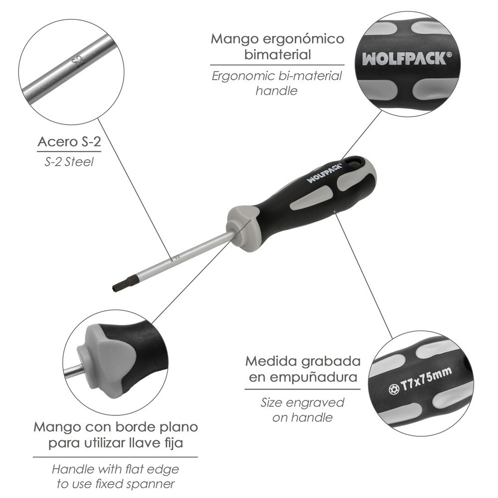 Destornillador Torx Inviolable Acero S2 Mango TPR Bimaterial, Medida T07 x Ø 3,0 x 75 mm, al por Mayor | Almacén de Ferretería