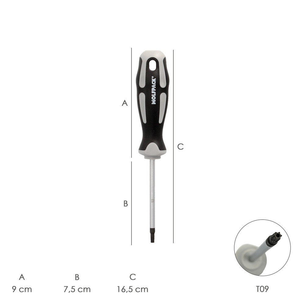 Destornillador Torx Inviolable Acero S2 Mango TPR Bimaterial, Medida T09 x Ø 3,0 x 75 mm, al por Mayor | Almacén de Ferretería