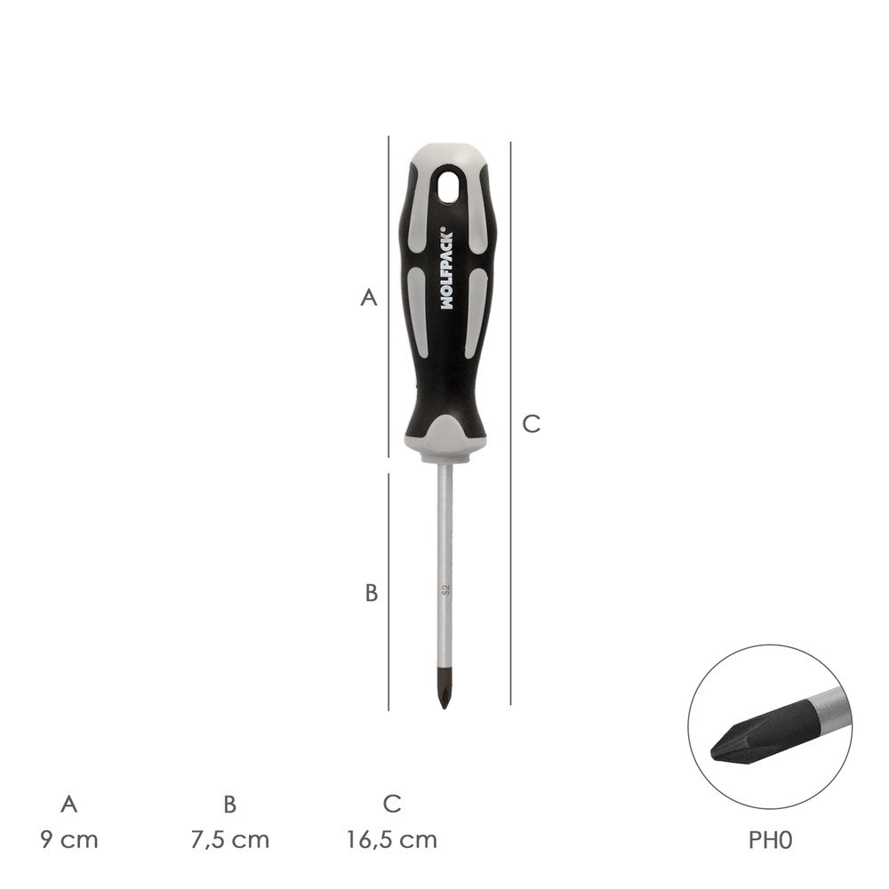 Destornillador Phillips Acero S2 Mango TPR Bimaterial, Medida PH 0 - Ø 3,0 x 75 mm, DIN5262, al por Mayor | Almacén de Ferreterí