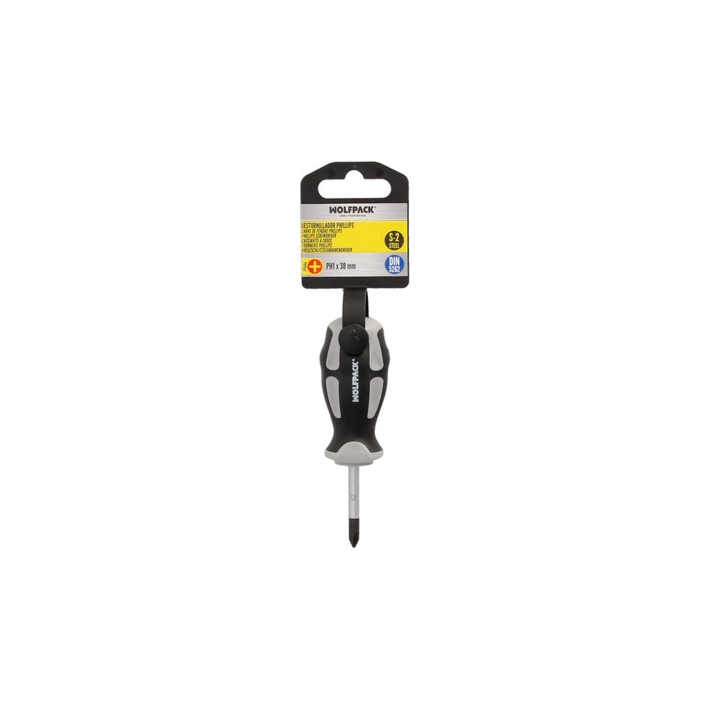 Destornillador Phillips Acero S2 Mango TPR Bimaterial, Medida PH 1 x Ø 5,0 x 38 mm, DIN5262, al por Mayor | Almacén de Ferreterí