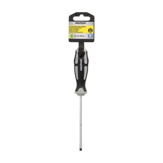 Destornillador Plano Estampado Acero S2 Mango TPR Bimaterial, Medida 0,8 x Ø 4,0 x 100 mm, DIN5265 al por Mayor | Almacén de Fer