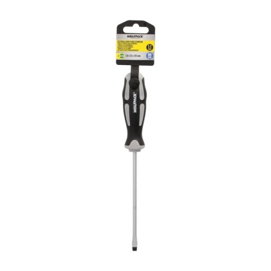 Destornillador Plano Estampado Acero S2 Mango TPR Bimaterial, Medida 1,0 x Ø 5,5 x 125 mm,  DIN5265 al por Mayor | Almacén de Fe