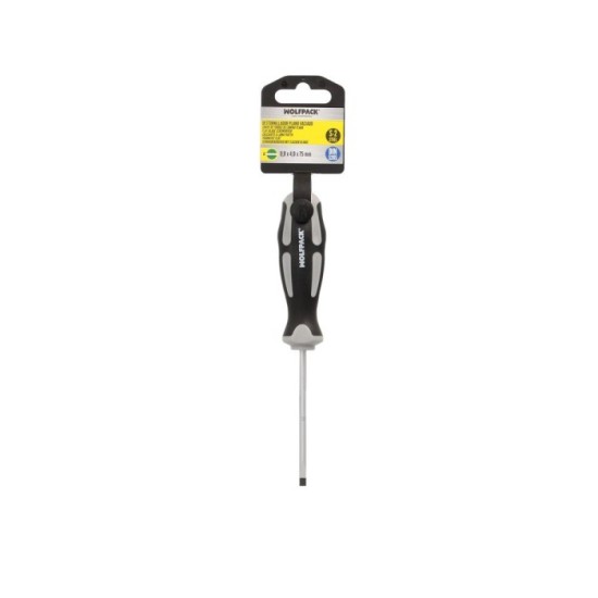 Destornillador Plano Vaciado Acero S2 Mango TPR Bimaterial, Medida 0,8 x Ø 4,0 x 75 mm,  DIN5265 al por Mayor | Almacén de Ferre