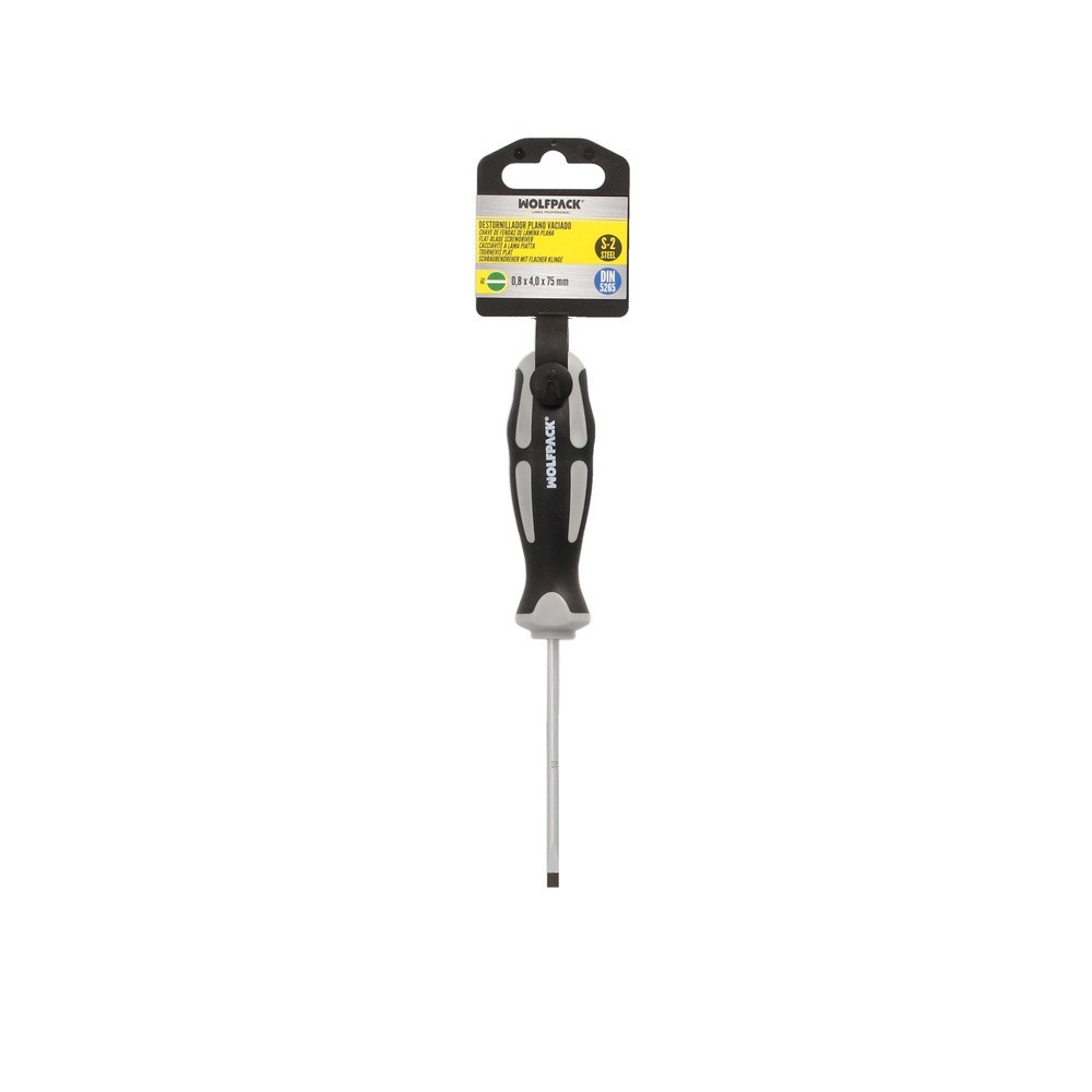 Destornillador Plano Vaciado Acero S2 Mango TPR Bimaterial, Medida 0,8 x Ø 4,0 x 75 mm,  DIN5265 al por Mayor | Almacén de Ferre