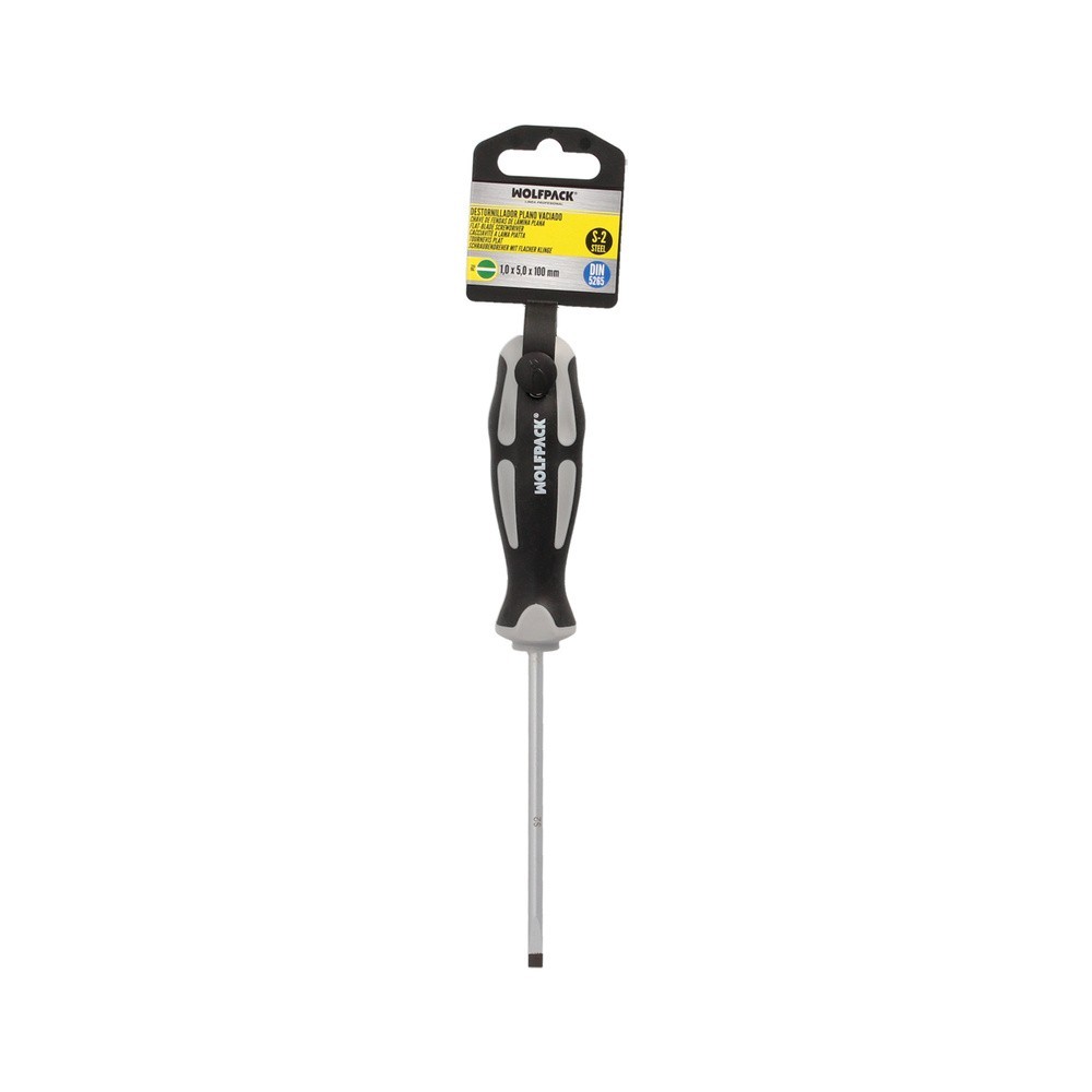 Destornillador Plano Vaciado Acero S2 Mango TPR Bimaterial, Medida 1,0 x Ø 5,0 x 100 mm,  DIN5265 al por Mayor | Almacén de Ferr