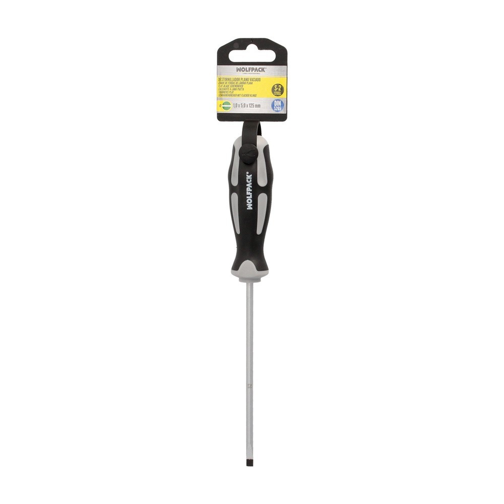 Destornillador Plano Vaciado Acero S2 Mango TPR Bimaterial, Medida 1,0 x Ø 5,0 x 125 mm,  DIN5265 al por Mayor | Almacén de Ferr