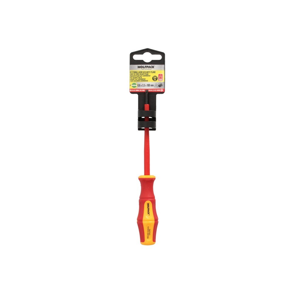 Destornillador Plano Aislado Certificado VDE 1,000 V, Medida 0,6x Ø 3,0 x 100 mm, Destornillador Seguridad Electricista al por M