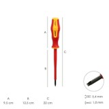 Destornillador Plano Aislado Certificado VDE 1,000 V, Medida 1,0 x Ø 5,5 x 125 mm, Destornillador Seguridad Electricista al por 