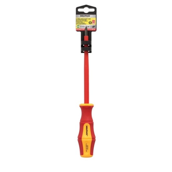 Destornillador Plano Aislado Certificado VDE 1,000 V, Medida 1,2 x Ø 6,5 x 150 mm, Destornillador Seguridad Electricista al por 